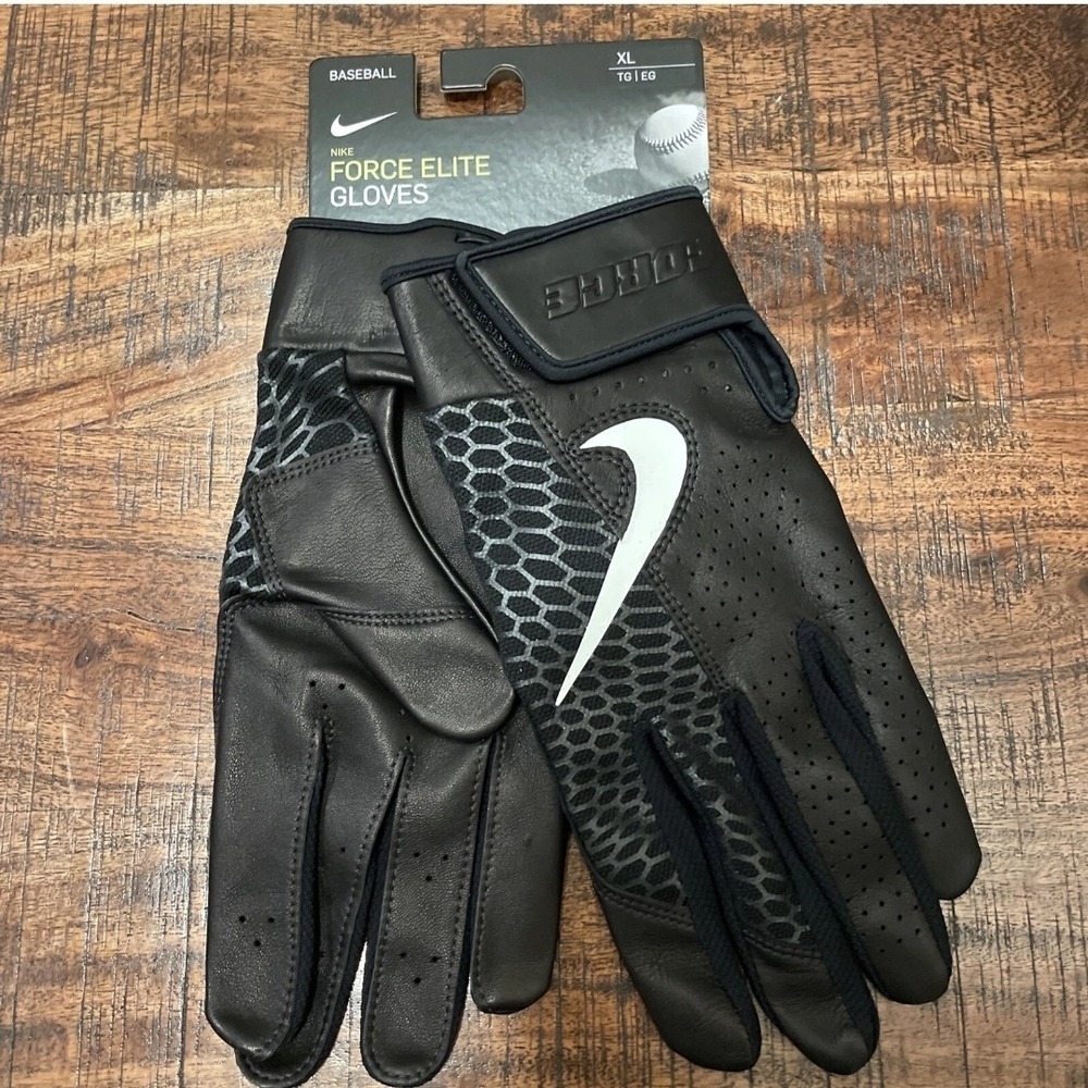 Nike Force Elite Baseball Batting Gloves XL Extra Large Black White NEW